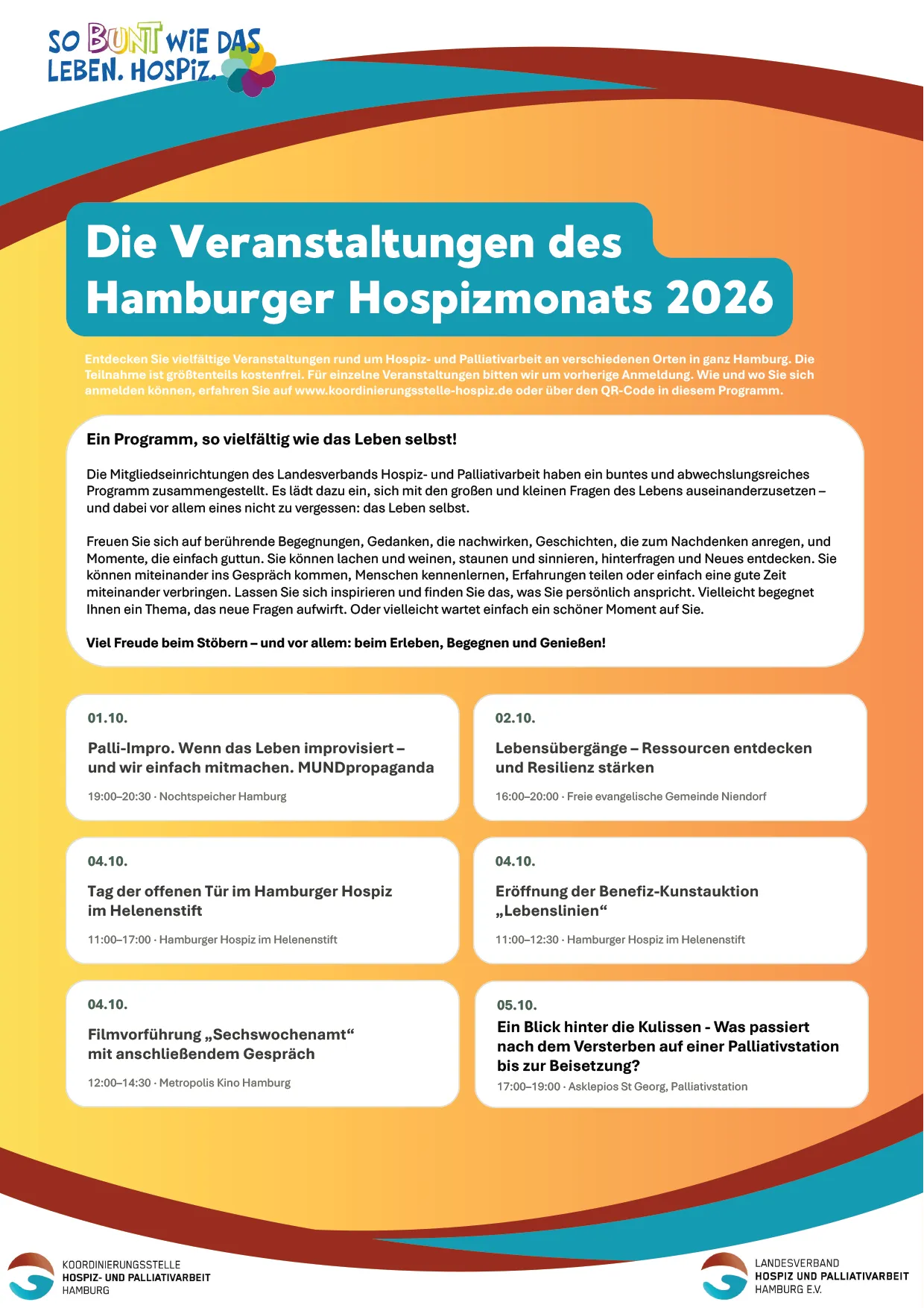 Die Veranstaltungen des Hamburger Hospizmonats Überblick · Bitte Termine/Anmeldung vor Besuch prüfen